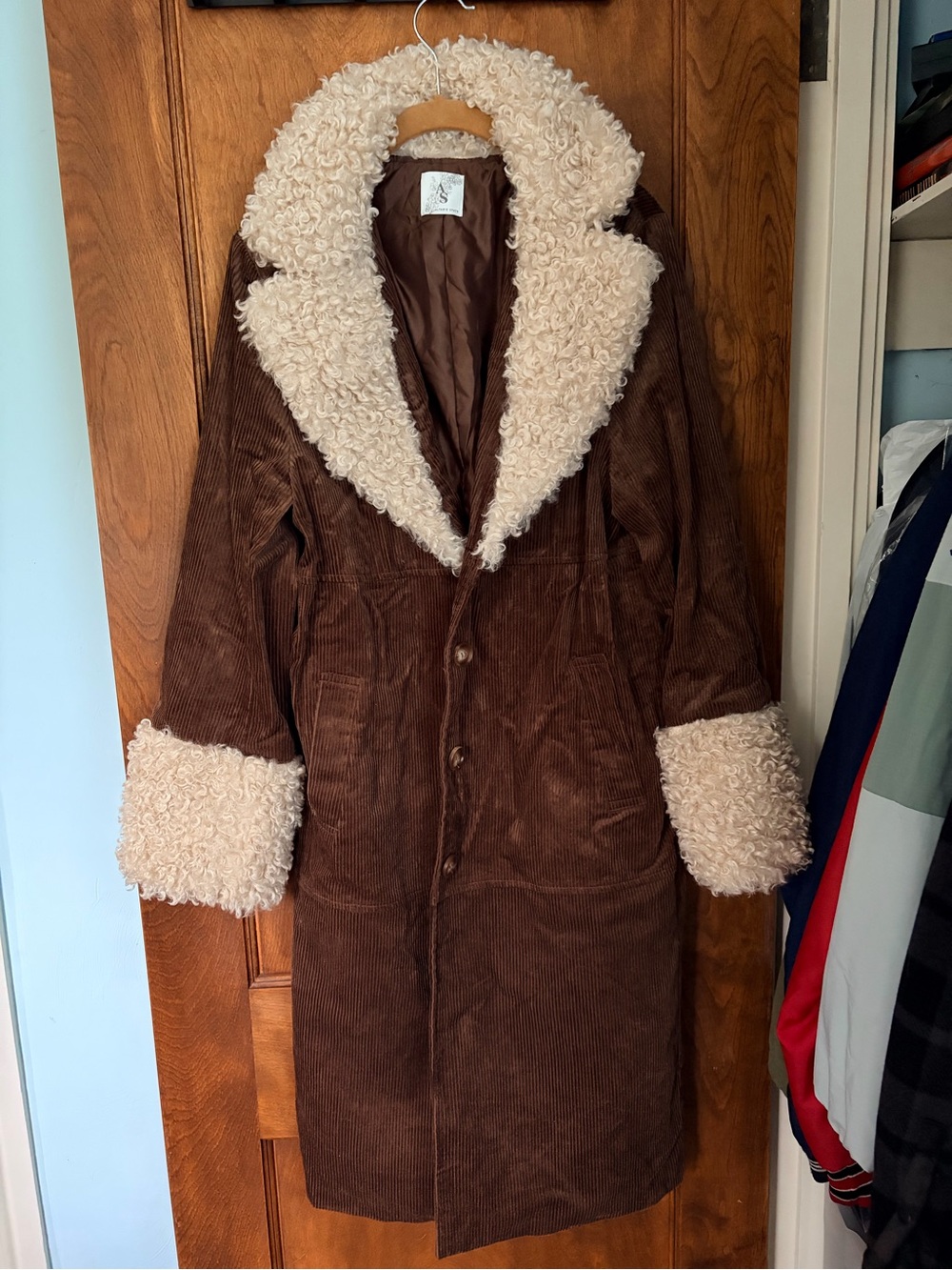 Altard State Brown Corduroy Coat with Cream Sherpa Trim
